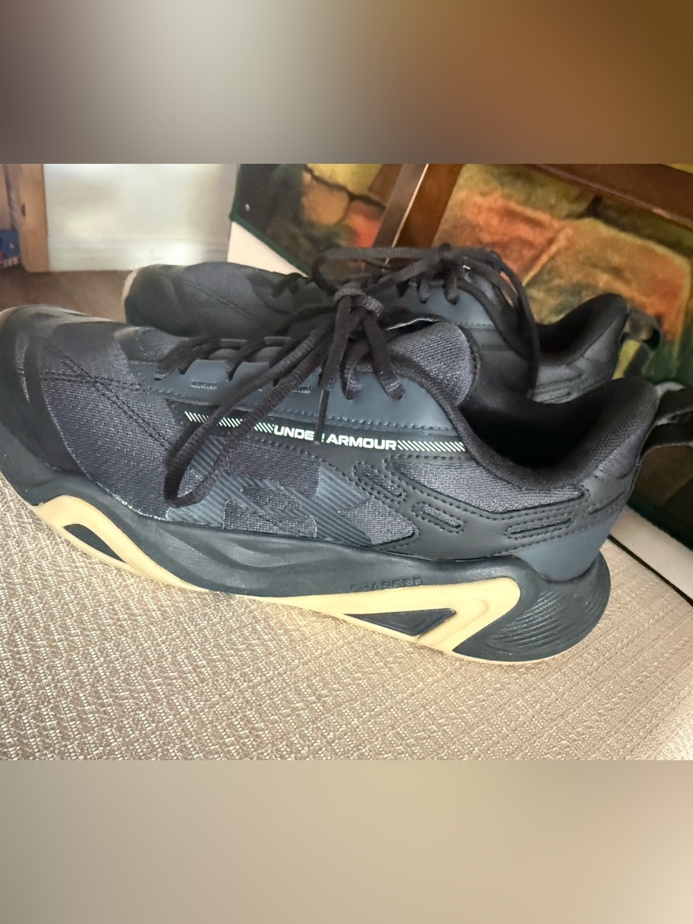 Under Armour charge commit TR size Men’s Black Sneakers with Gum Sole size 10